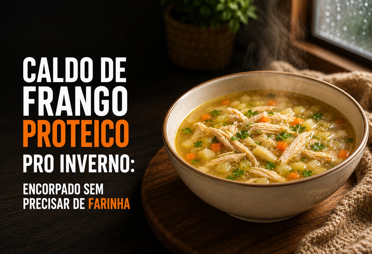 Caldo de frango proteico pro inverno: encorpado sem precisar de farinha