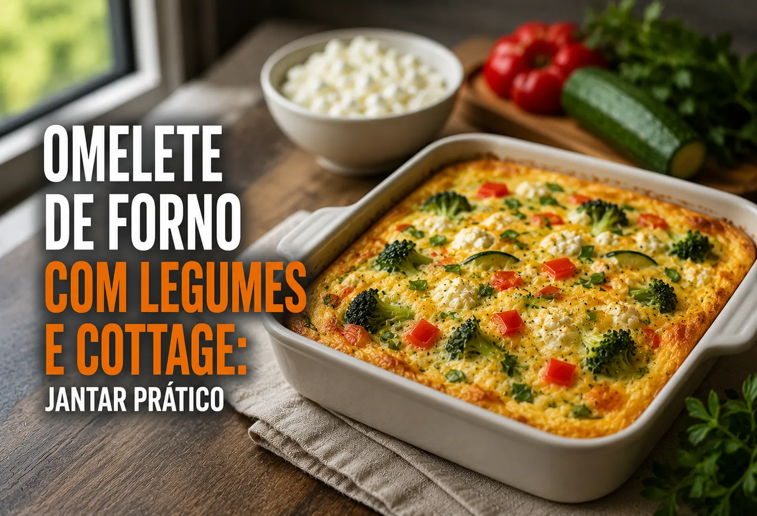 Omelete de forno com legumes e cottage em uma travessa