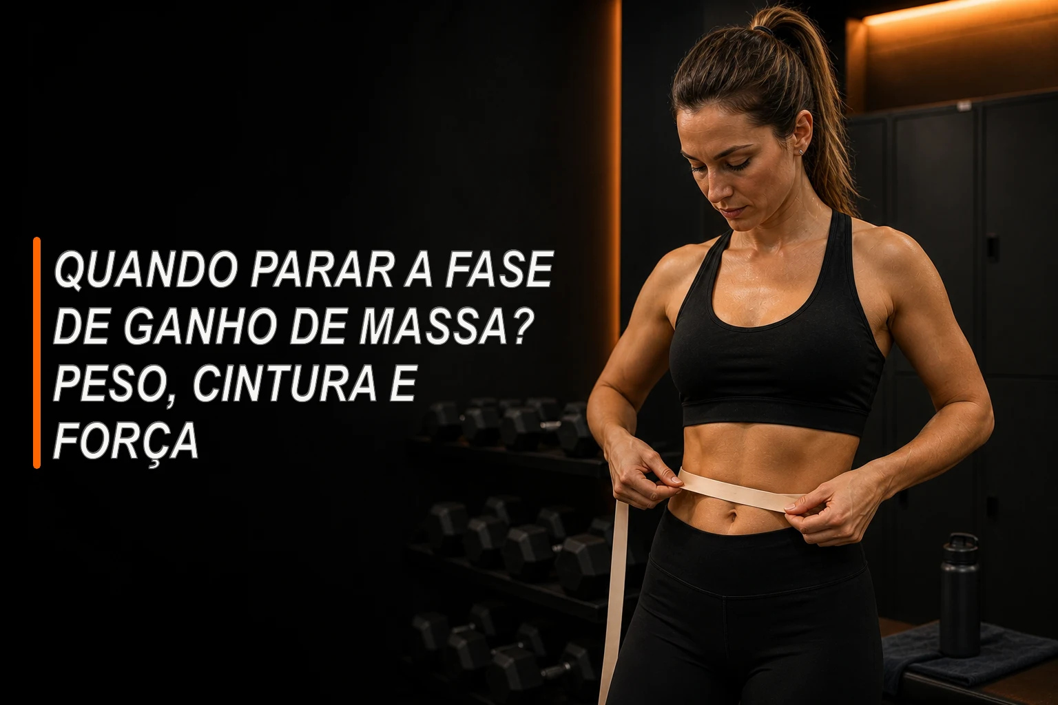 Pessoa acompanhando cintura, peso e evolução de força durante o bulking