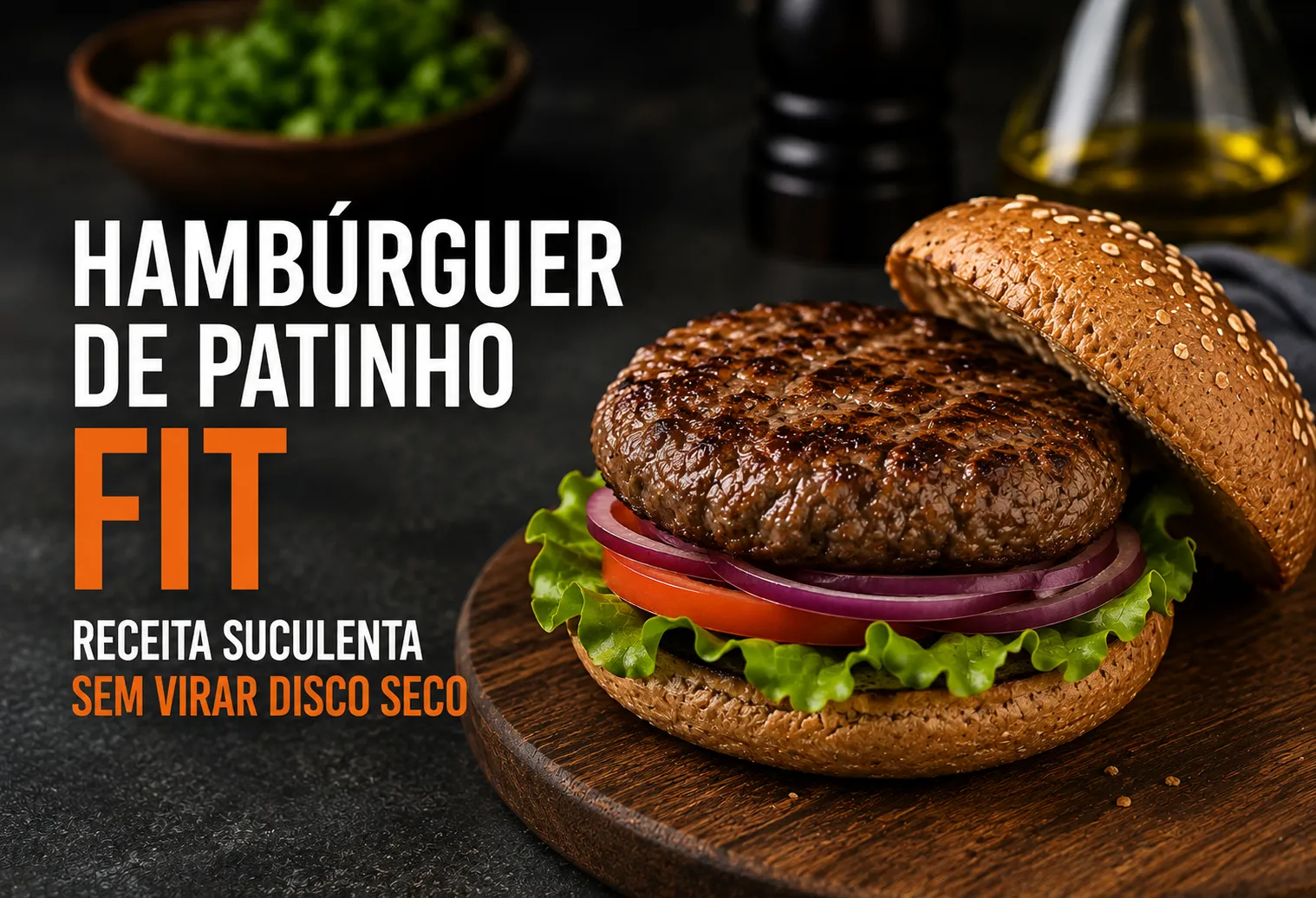 Hambúrguer de patinho caseiro grelhado com salada e acompanhamentos simples
