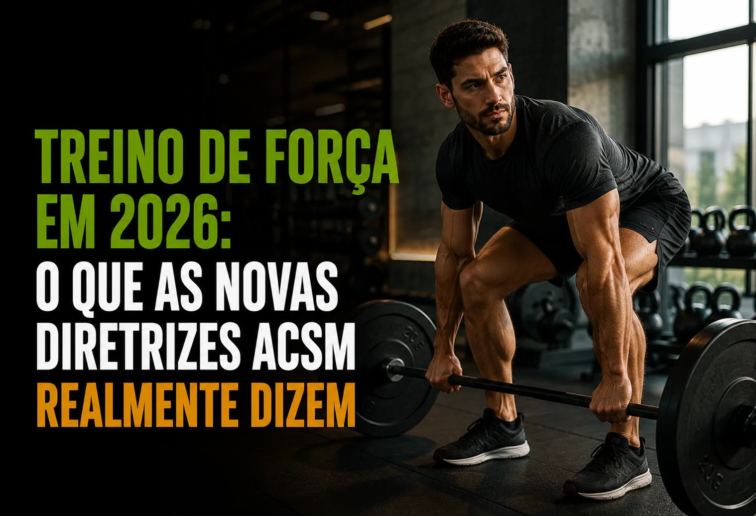 Atleta realizando levantamento de peso com barra olímpica em academia