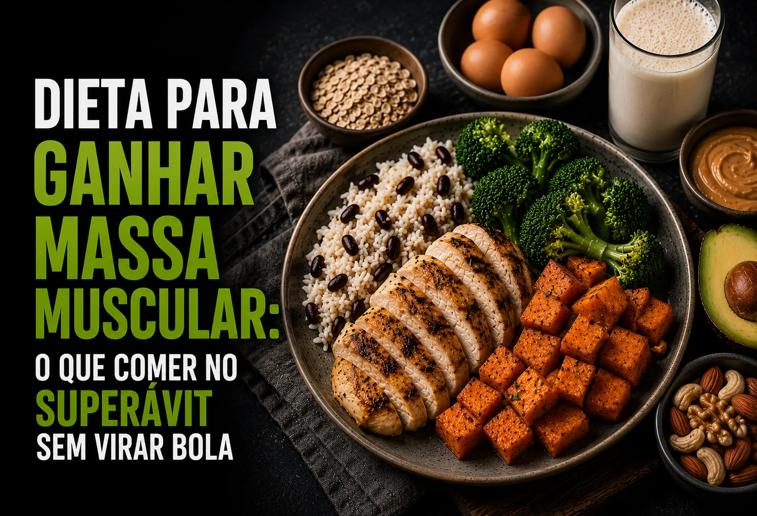 Prato brasileiro com arroz, feijão, filé de frango grelhado e salada, sobre mesa de madeira