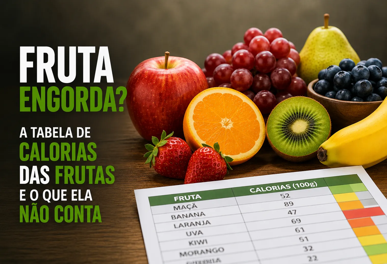 Frutas frescas cortadas sobre uma tábua de madeira, com melancia, morango, banana e laranja