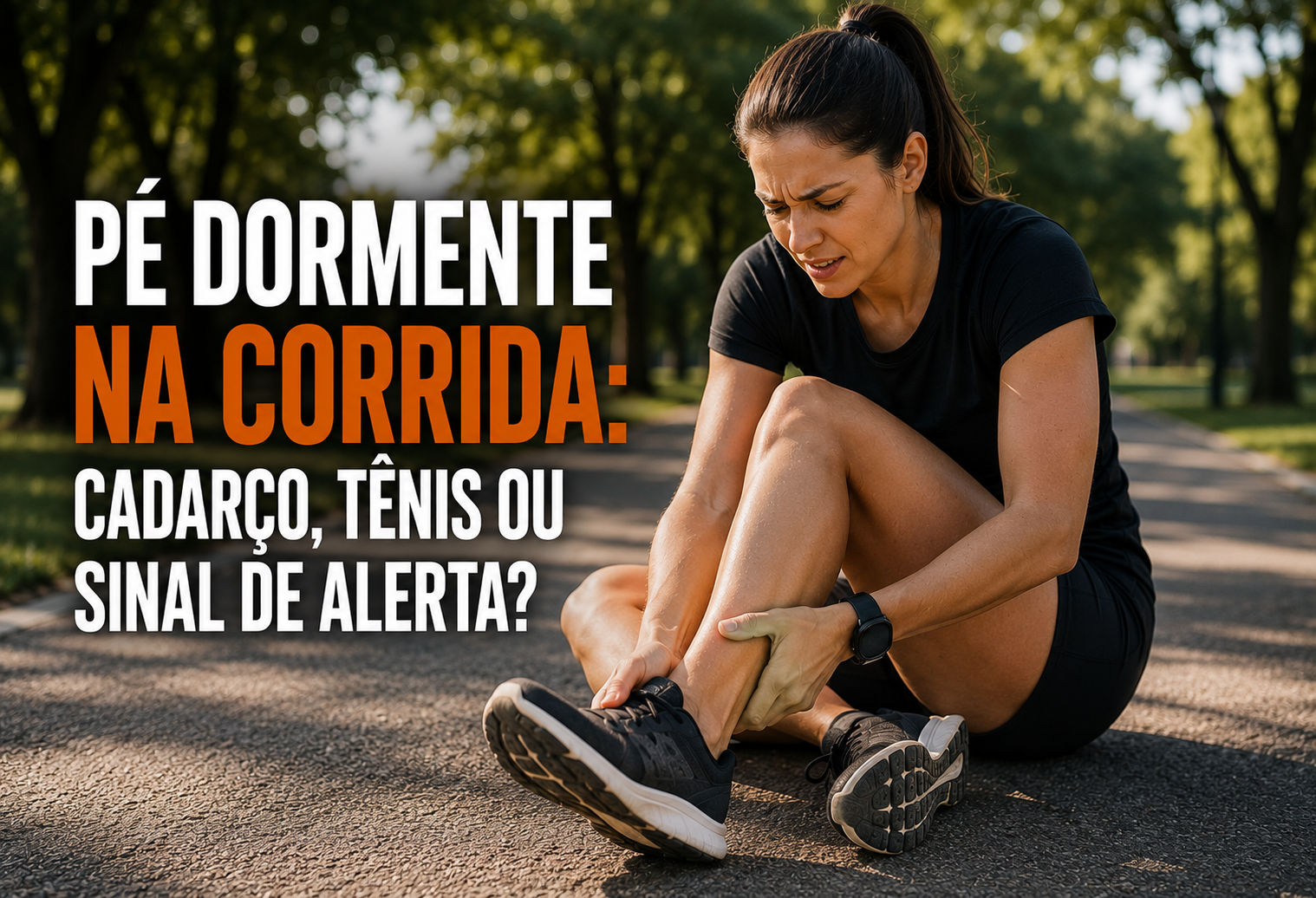Pessoa sentada em um banco ajustando os cadarços do tênis de corrida