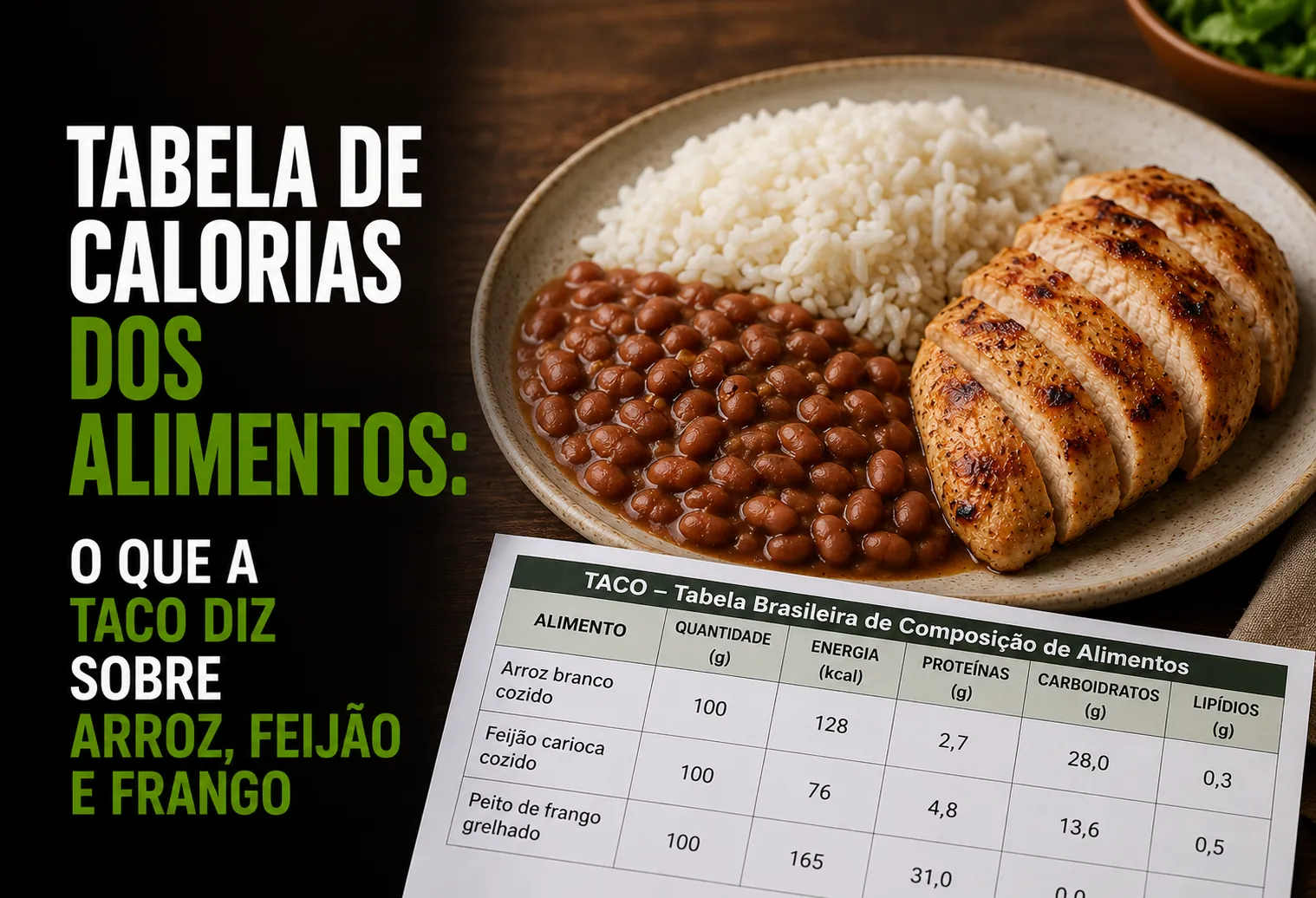 Prato brasileiro com arroz, feijão, peito de frango grelhado e ovo cozido ao lado de uma balança de cozinha