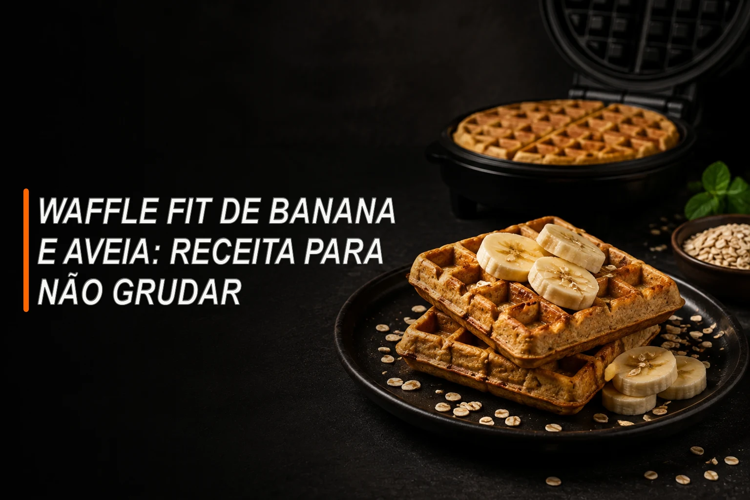 Waffles de banana e aveia dourados ao lado de banana e aveia