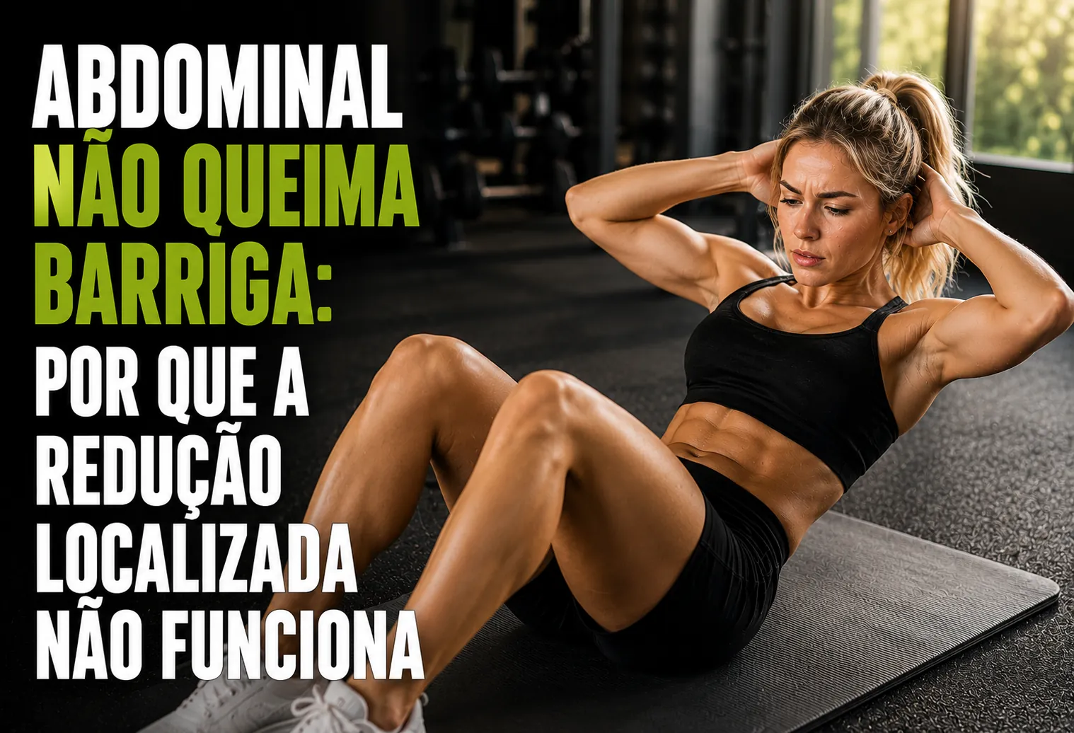 Pessoa fazendo prancha abdominal sobre um tapete de treino em uma academia de bairro