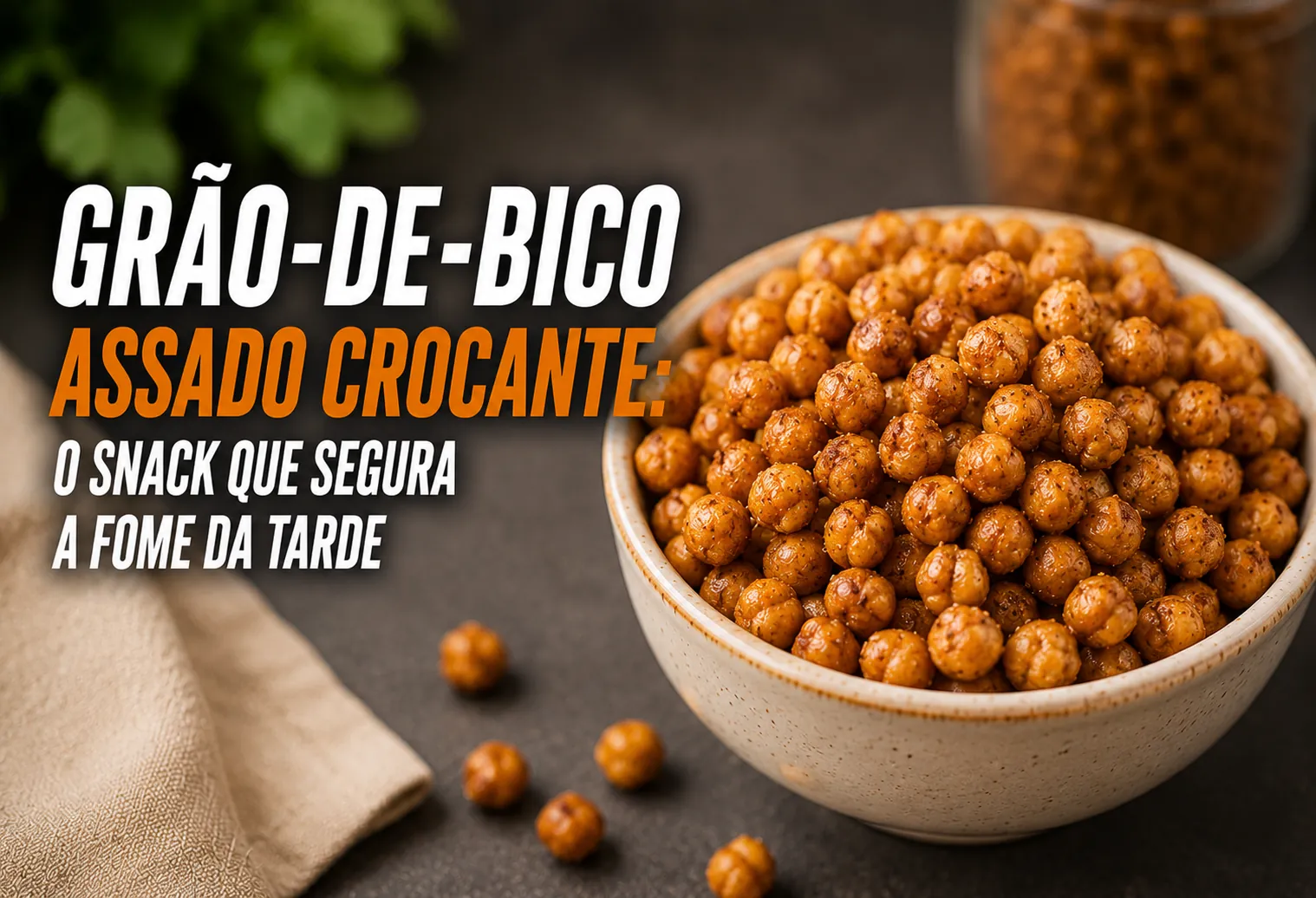 Grãos-de-bico assados dourados e crocantes espalhados numa tigela, temperados com páprica