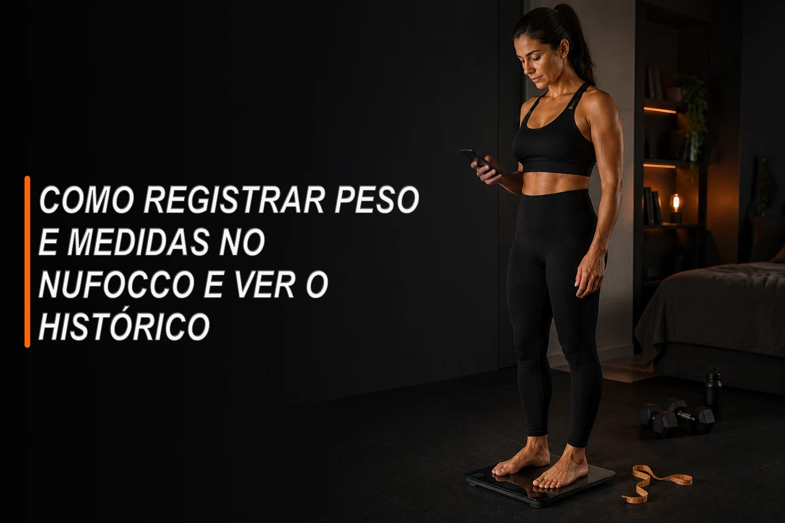 Pessoa conferindo no NuFocco o registro de peso e medidas corporais