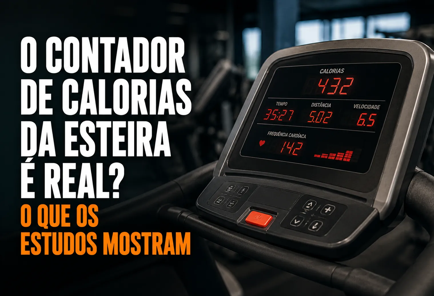 Painel de esteira de academia mostrando o contador de calorias durante um treino