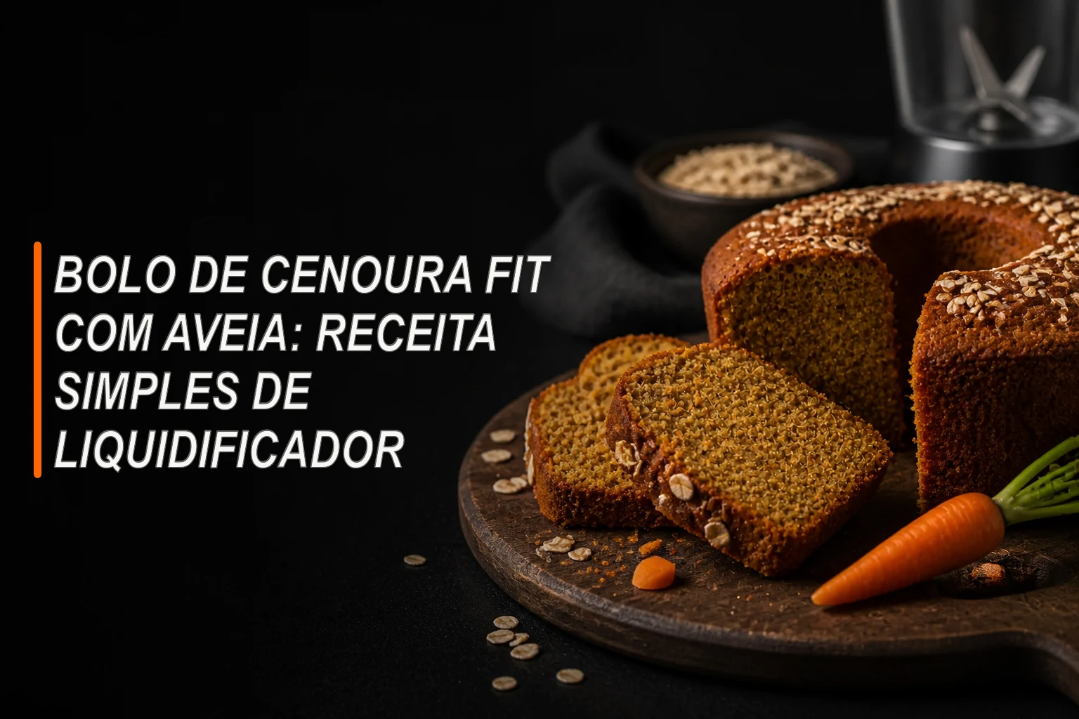 Bolo de cenoura com aveia fatiado sobre uma tábua escura