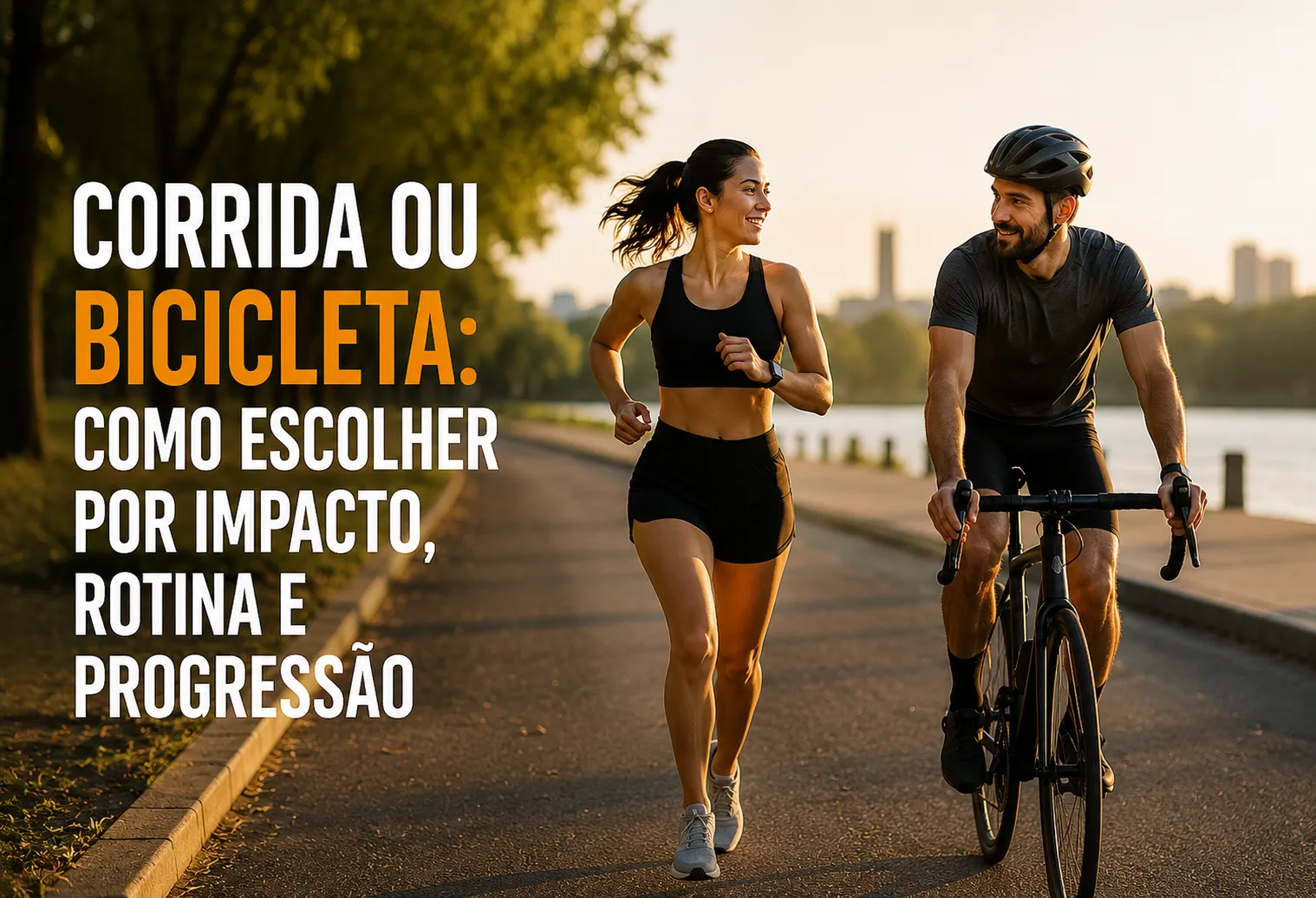 Mulher em parque com bicicleta e tênis de corrida nas mãos