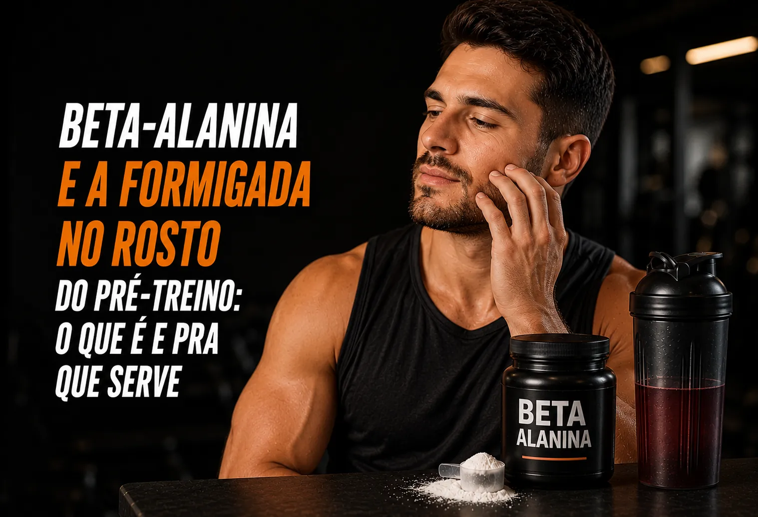 Homem coçando o rosto formigando logo após tomar suplemento pré-treino na academia