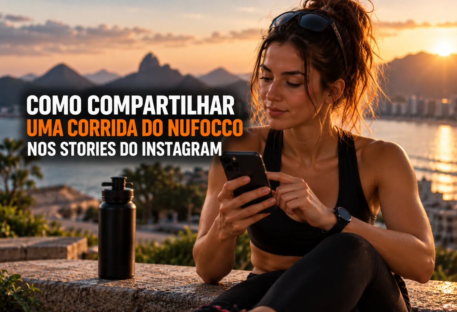 Corredora ao ar livre segura um celular com um mapa da atividade na tela