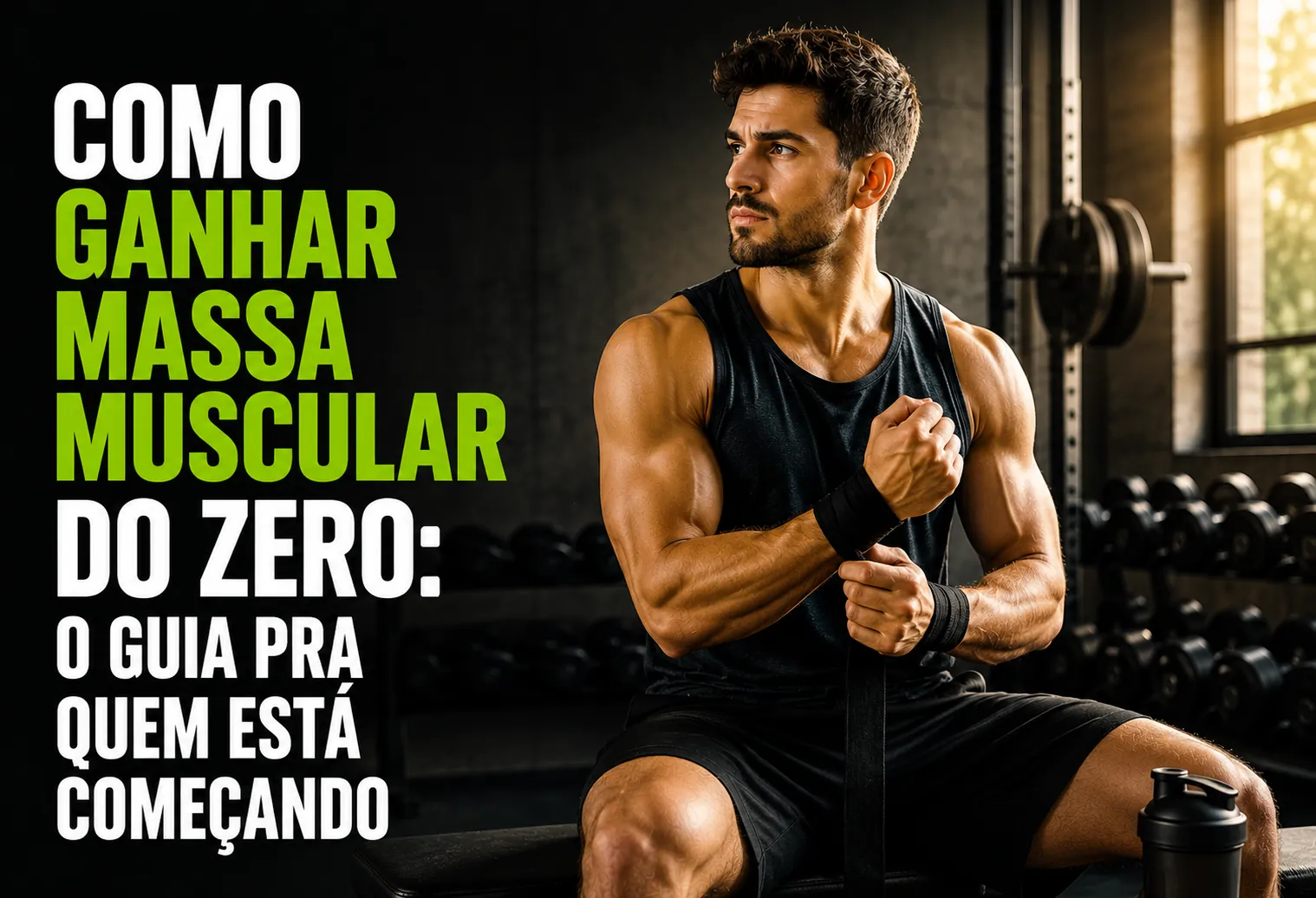 Pessoa iniciante segurando halteres em academia, anotando cargas em caderno de treino