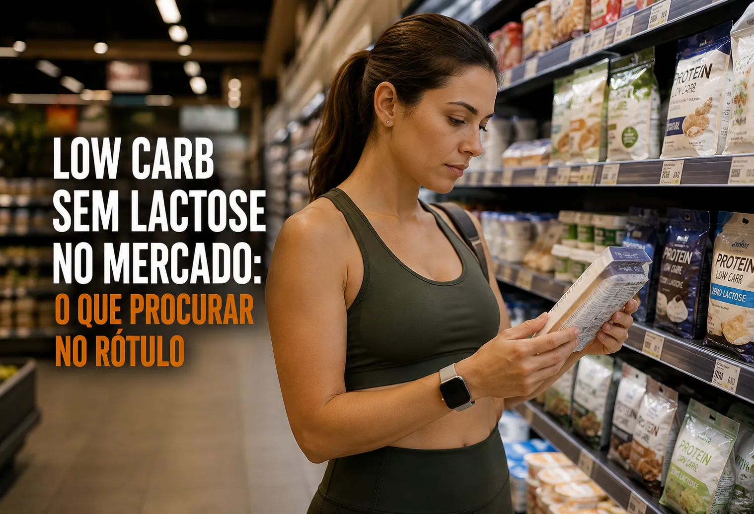 Mulher compara embalagens de alimentos para escolher opções sem lactose